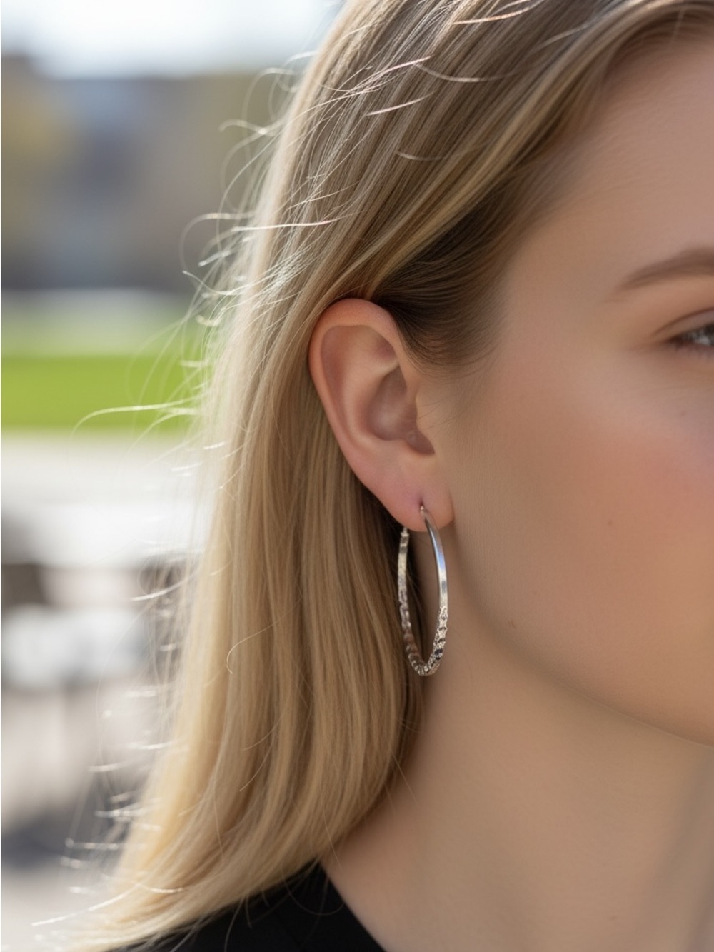 Silver Textured Hoop Earrings - Women Jewelry Earrings
